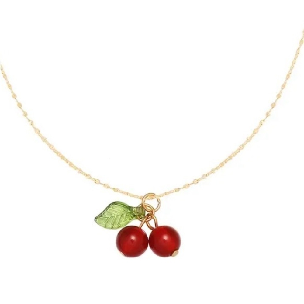 Gold Fashion Cherry Pendant Necklace - Picture 7 of 7